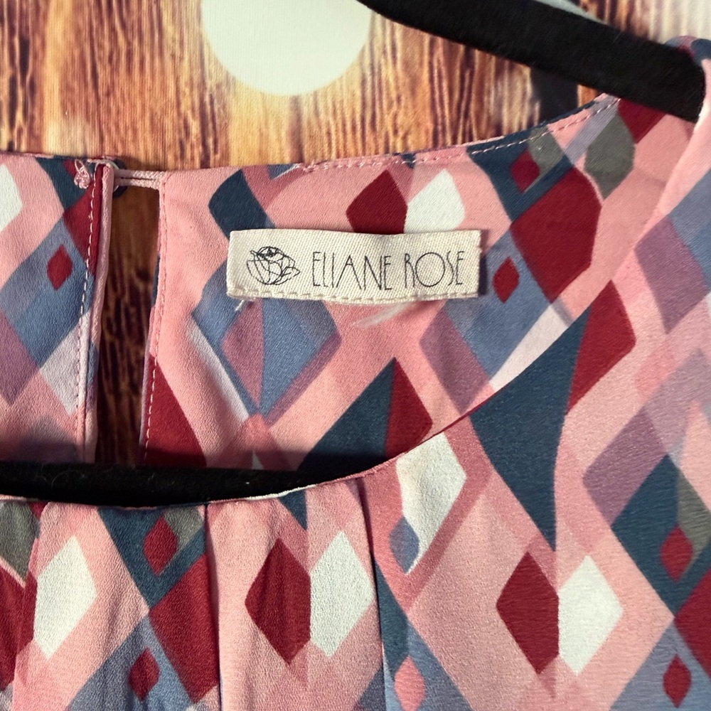 Elaine Rose Stylish Geometric Blouse - Pink and Blue - Picture 2 of 5